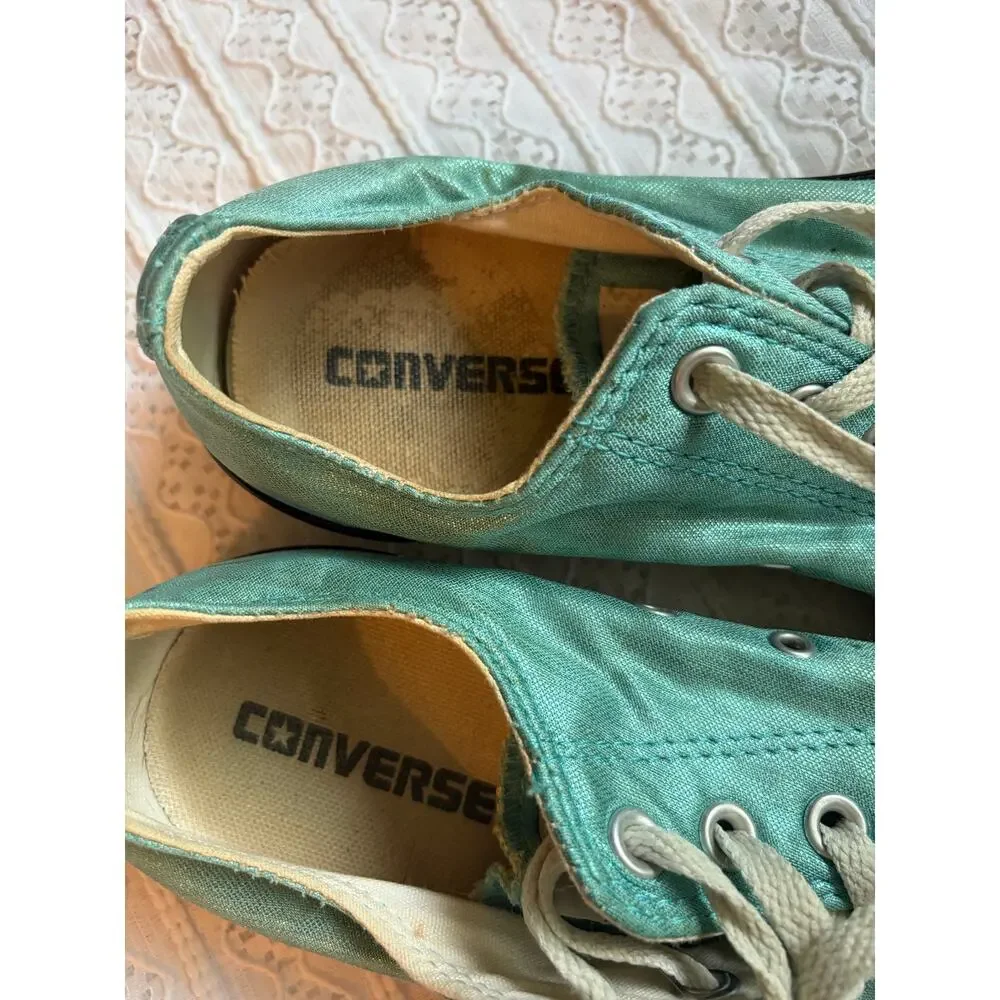 Converse Chuck Taylor All Star Low Top Aqua Blue Shimmer Sneakers Women's 9 - Picture 3 of 8